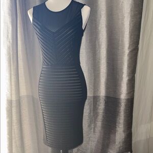 French Connection Black Sheer Panel Midi Dress